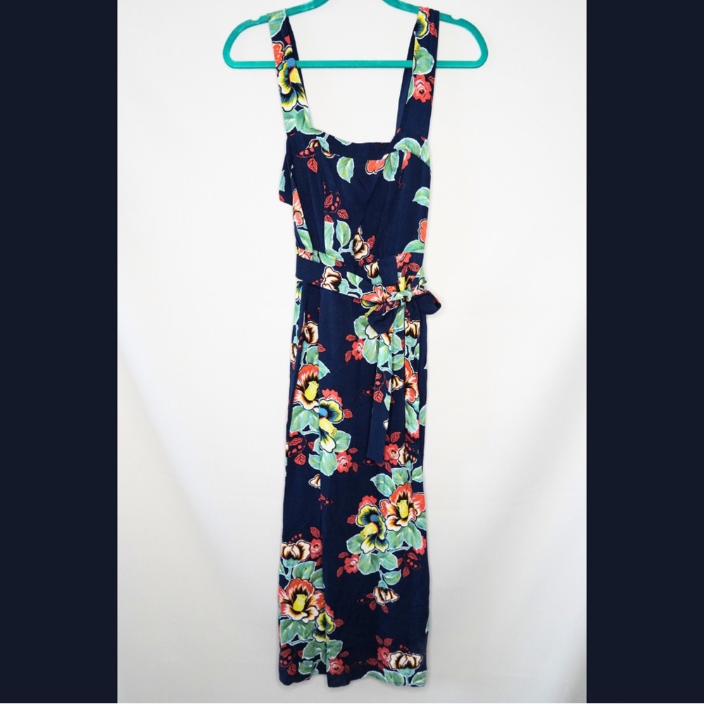 Warehouse Navy Maxi Dress with Elegant Floral Patterns